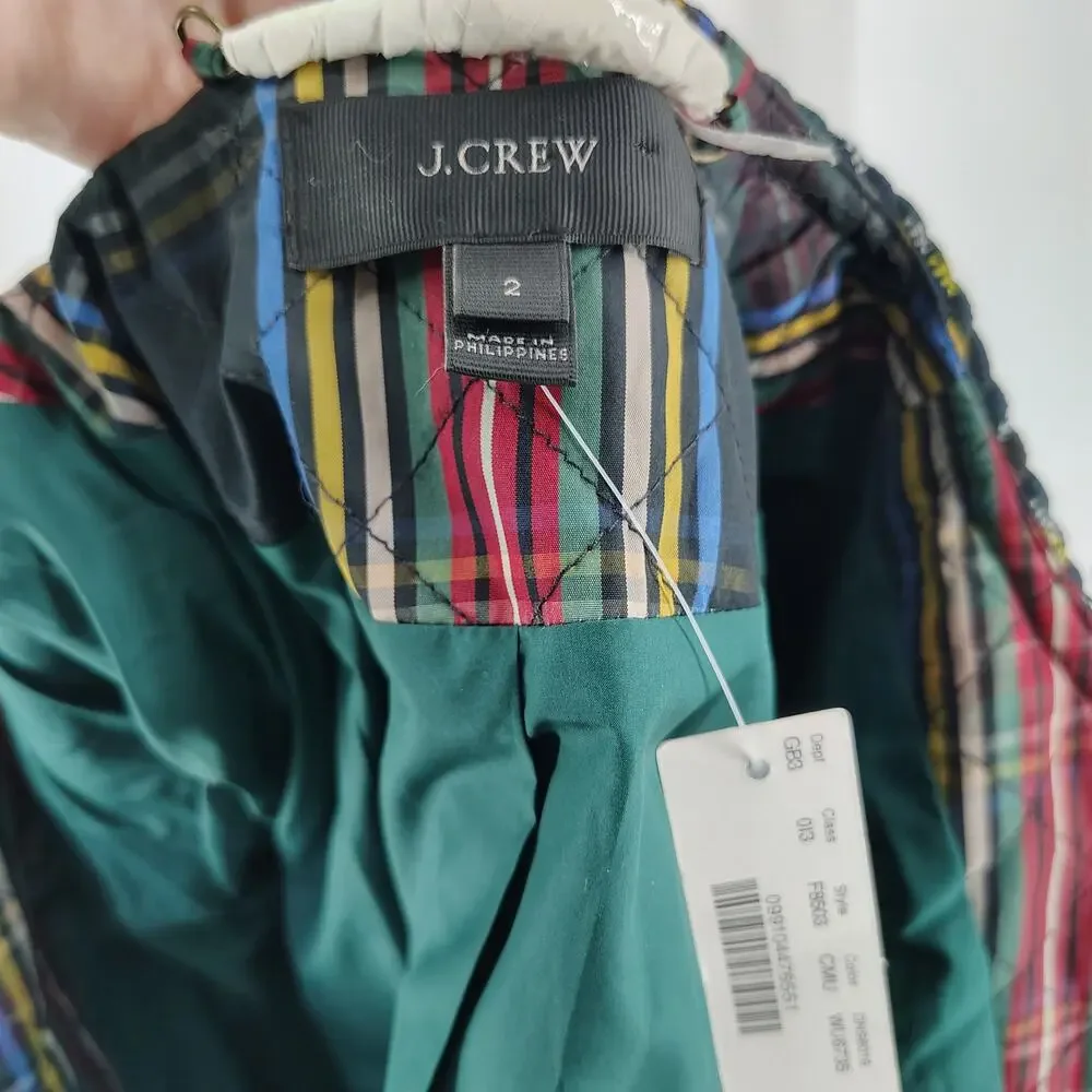 J.Crew Quilted Lady Jacket Stewart Plaid Braided Trim Collarless Size 2